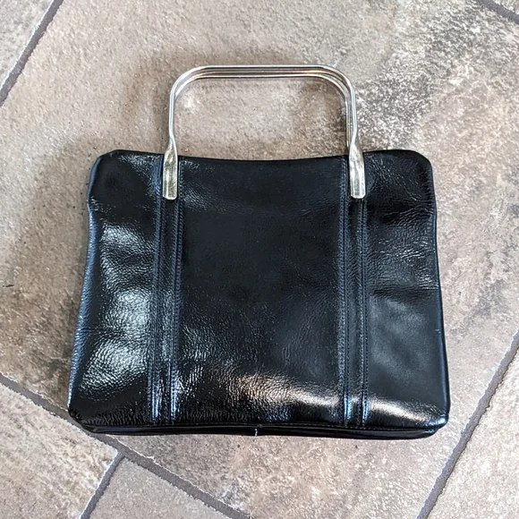 Jane Shilton Vintage Patent Leather Metal Top Handle Luxurious Evening Bag Black - Picture 6 of 14